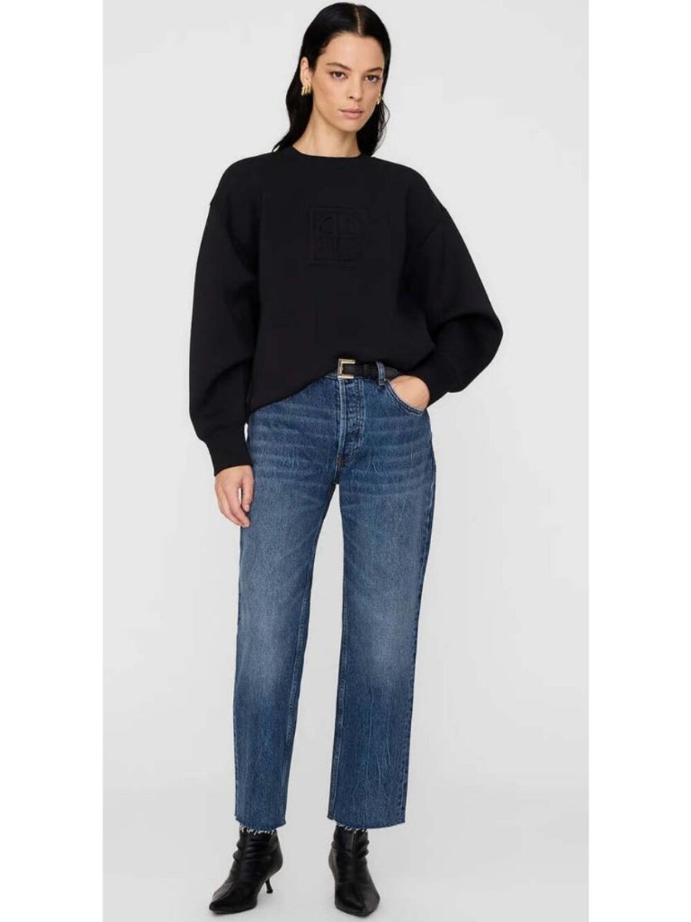 Anine Bing Alto Sweatshirt Framed Monogram Black-sz Large